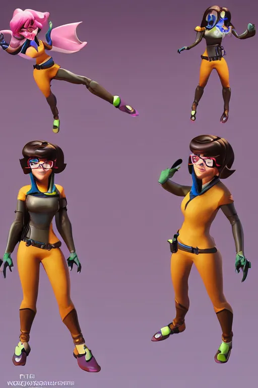 Prompt: Velma from Scooby Doo, overwatch character art, 3D model,