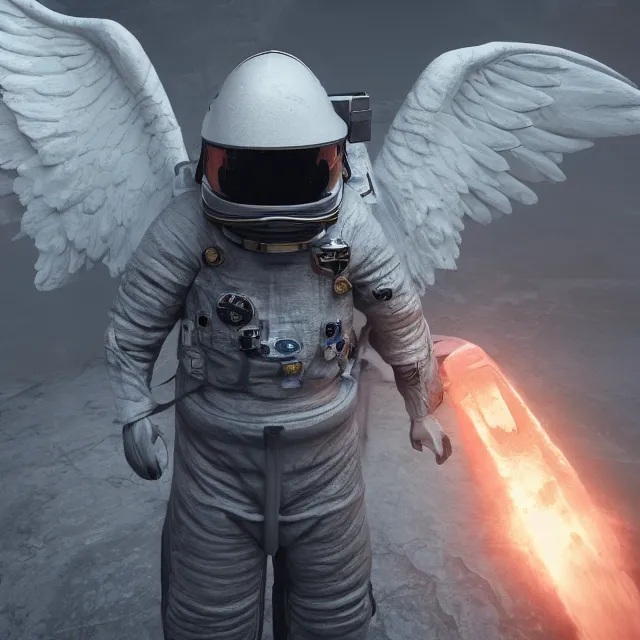 Image similar to angel astronaut boss in dark souls, dark cinematic, volumetric, realistic, cinematic lighting, ray tracing, unreal engine 5, unreal engine render, octane render, hyper realistic, photo, 8 k