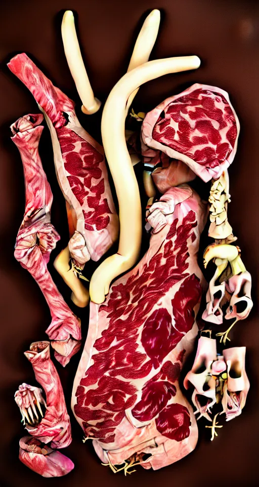 Image similar to Professional arrangement of human flesh, bones, teeth, and rotten meat in a flower vase