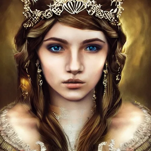 Prompt: portrait painting of a princess, ultra realistic, concept art, intricate details, eerie highly detailed