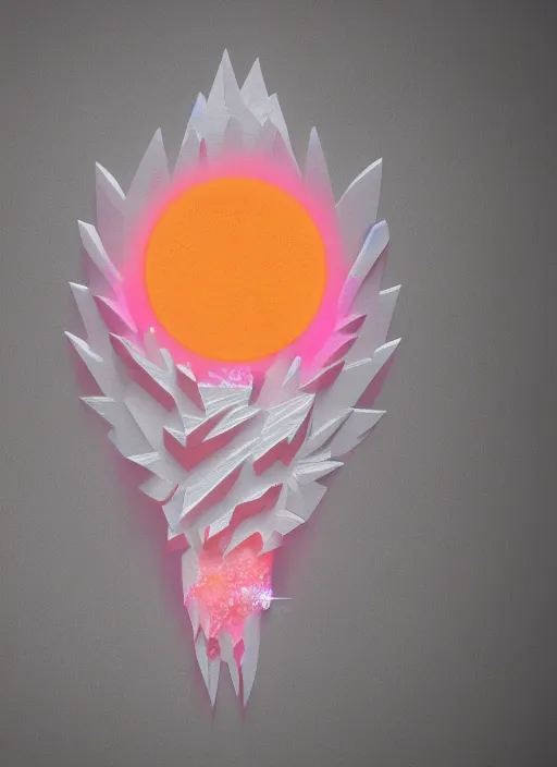 Prompt: white phoenix orange pink indigo salt crystals sharp detail 3d render simple background graphic ultra simplified deco design fai khadra gaika style