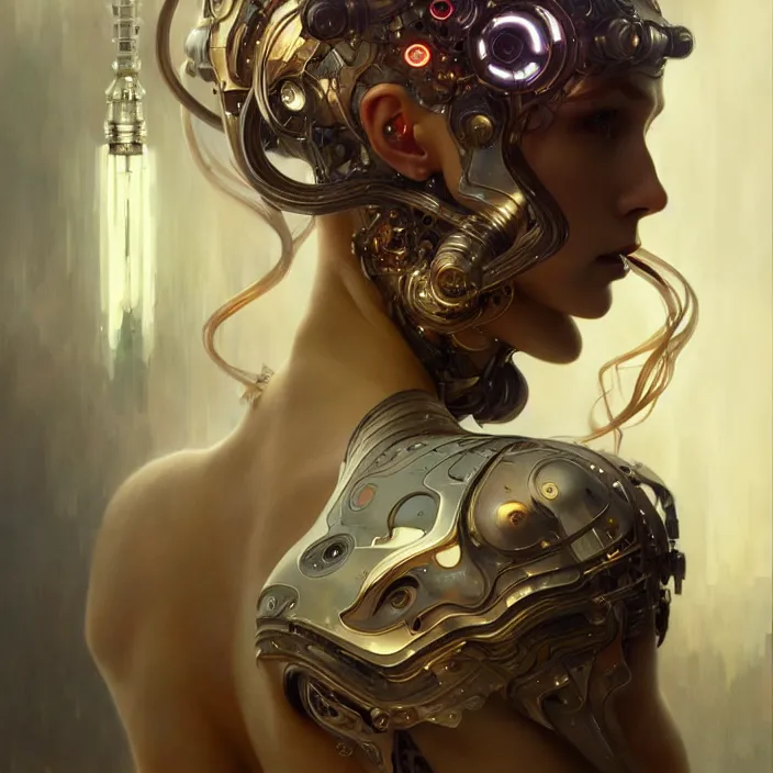 Prompt: liquid cyborg, diffuse lighting, fantasy, intricate, elegant, highly detailed, lifelike, photorealistic, digital painting, artstation, illustration, concept art, smooth, sharp focus, art by john collier and albert aublet and krenz cushart and artem demura and alphonse mucha