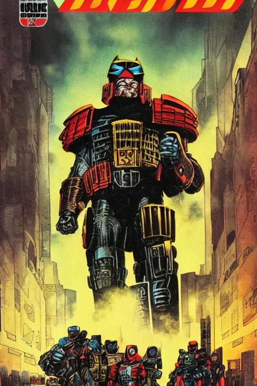 Image similar to 2000ad comic book cover, Judge Dredd, megacity one