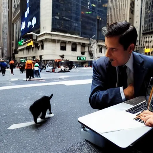 Prompt: a cat trading in wall street