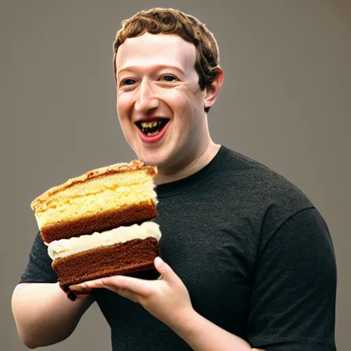 Image similar to Matte painting of obese Mark Zuckerberg eating Cake