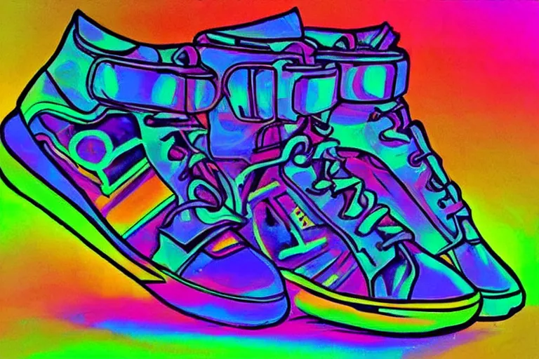 Image similar to daft punk sneakers by alfons mucha, neon lights, detailed