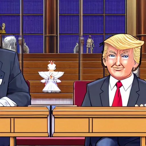 Image similar to donald trump being judged in phoenix wright, ace attorney, 4 k, high quality