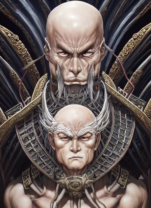 Prompt: a 3 / 4 ths view portrait of xi jingping as the founding titan from shingeki no kyojin and a confident expression, ornate, concept art, intricate details, highly detailed, smooth, sharp focus, illustration, 8 k, muscular, veiny, bone structure. super detailed manga. art by artgerm and greg rutkowski and charlie bowater