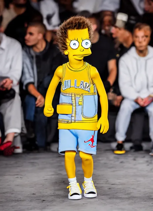 Image similar to hyperrealistic and heavy detailed air jordan runway show of bart simpson, leica sl 2 5 0 mm, vivid color, high quality, high textured, real life