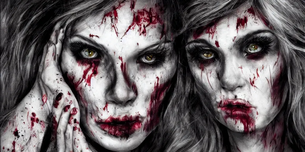 Prompt: portrait art, the most beautiful androgenous zombies, seductive, detailed striking eyes filled with life and death