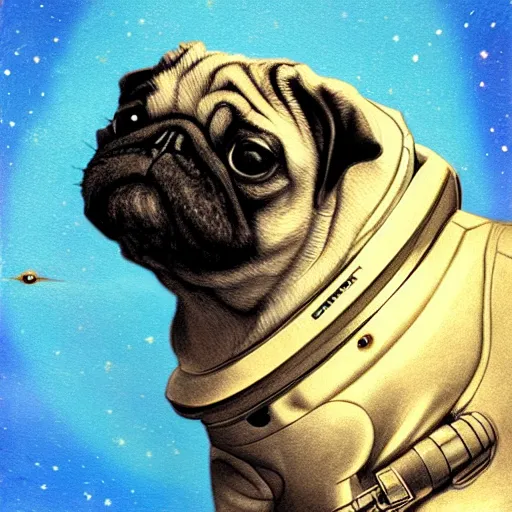 Prompt: pencil art, golden - ratio, spirals, highly detailed, panorama, astronaut pug in outer space by davinci.