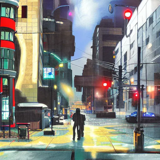 Image similar to stark street in portland oregon, cyberpunk, digital painting