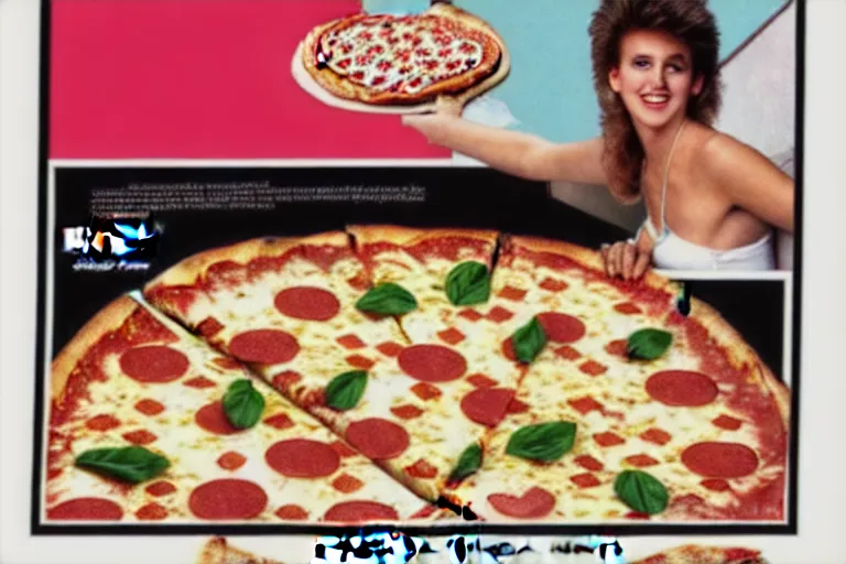 Image similar to 80s, pizza, advertisement