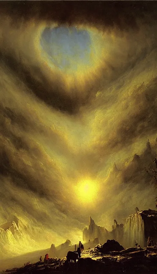 Image similar to the end of the world, by albert bierstadt,