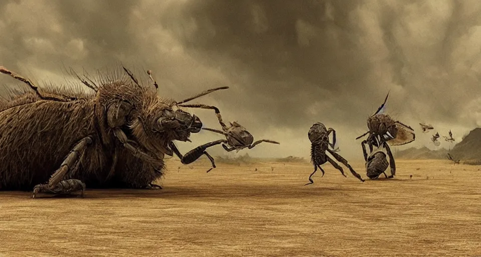 Prompt: film still of a movie about giants insects directed by Denis Villeneuve
