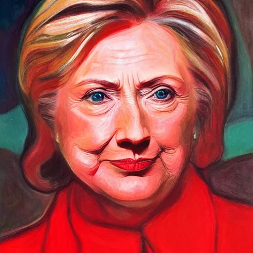 Prompt: shiny red hillary clinton portrait painted by edvard munch, very very very very beautiful