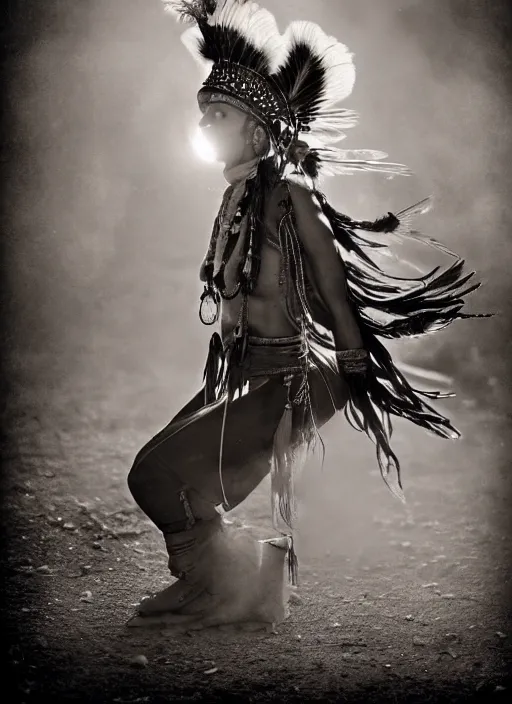 Prompt: old vintage photo of native Indian shaman female on the complex steam punk jet, extreme sports photography , dynamic photography, high speed,dirt and grawel flying in the spot, lens flares, dust in the air, moody lighting, intricate, elegant, highly detailed, centered, smooth, sharp focus, sports photography, old photo, black and white, sepia, cinematic lighting, cinematic angle, national geographic