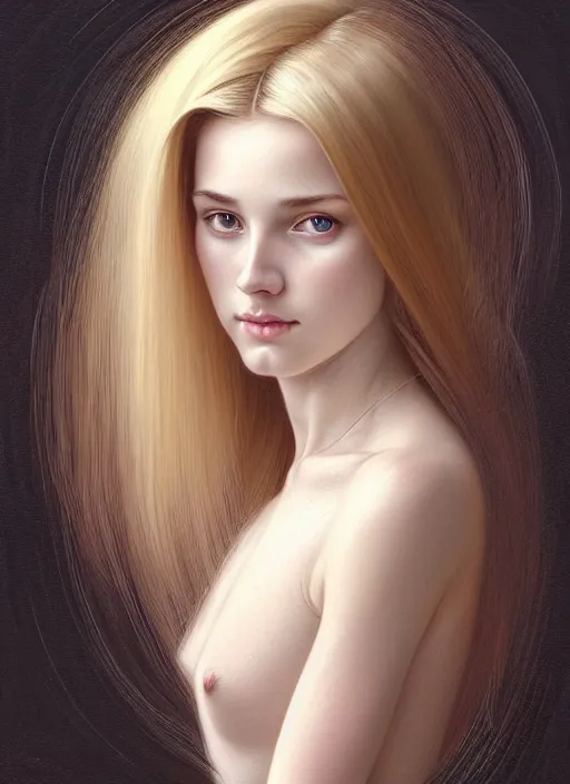 Prompt: beautiful symmetrical face, portrait of young woman blessed with ever - increasing physical and mental perfection, realism, blonde hair, perfect face!! intricate, elegant, highly detailed, vision of holy perfection!! smile, digital painting, artstation, concept art, smooth, sharp focus, illustration, humanity, art by artgerm and greg rutkowski and alphonse mucha