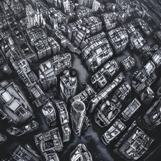 Image similar to airborne view apocalyptic city, buildings covered in shiny black tar slime, black shiny gooey tar on buildings, black shiny goo everywhere