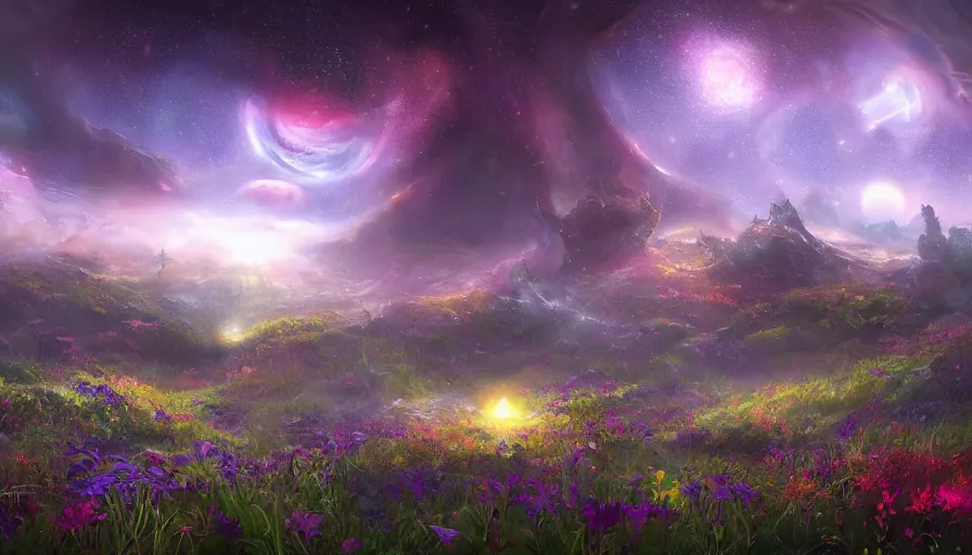 Prompt: the garden at the end of the universe, trippy, jessica rossier, art station