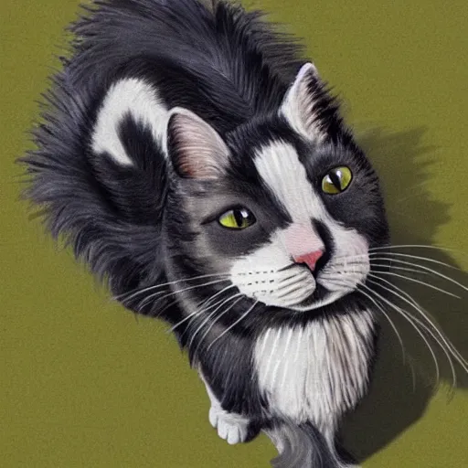 Prompt: cat and skunk chimera
