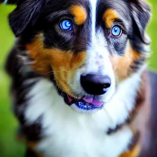 Prompt: photo of an Australian Shepherd with cool blue eyes, award winning photography