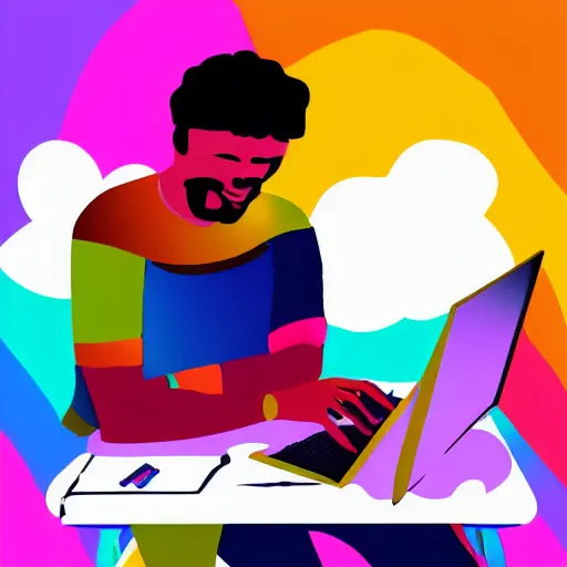 Image similar to pride artwork of man writing a poem on his computer, pride month, colorful, love, 4 k art