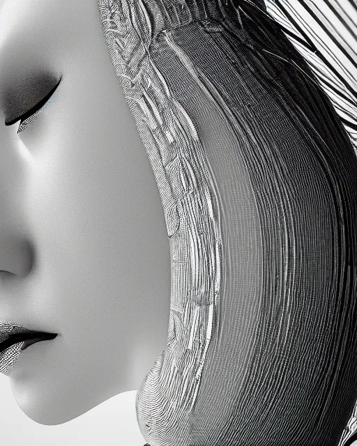 Image similar to mythical dreamy black and white organic bio-mechanical spinal ribbed profile face portrait detail of translucent steampunk bio-mechanical beautiful female angelic-human-queen-vegetal-cyborg, highly detailed, intricate crystal jelly ornate, poetic, 3D render, digital art, octane render, 8K artistic photography, photo-realistic, by Dora Maar