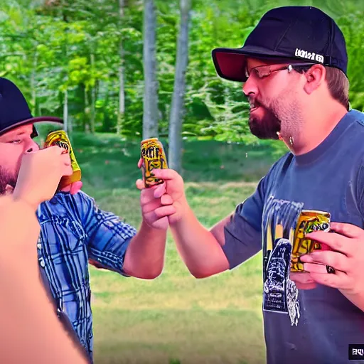 Image similar to nelk boys shotgunning a beer in real life, 8 k, 4 k uhd, realistic, hyper realistic, super detailed, very detailed, detailed