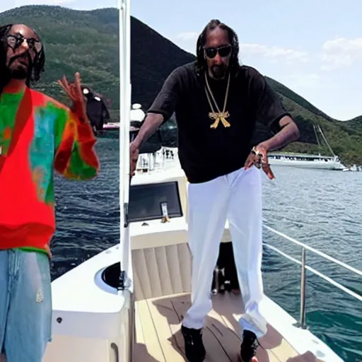 Image similar to snoop dogg sailing a boat