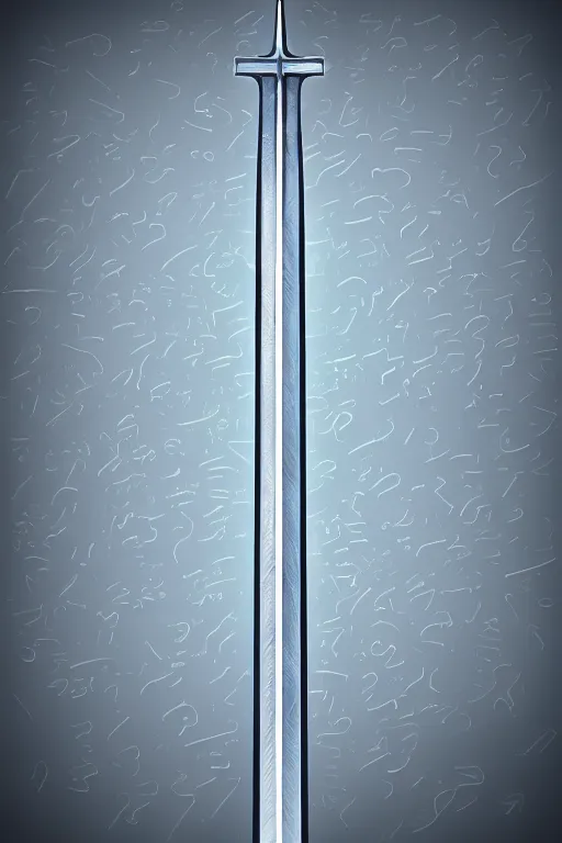 Image similar to sharp long judgment sword, glowing glyphs, orthographic. studio lighting photorealistic