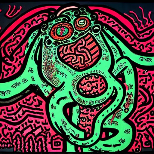 Image similar to detailed painting of cthulhu, by keith haring and junji ito