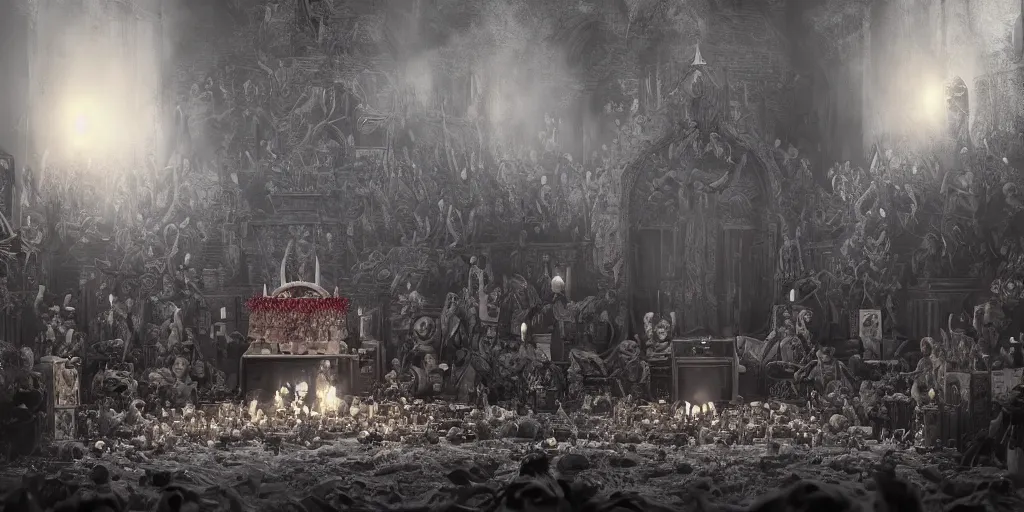 Image similar to a funeral for Satan The Devil, very coherent symmetrical artwork. cinematic, hyper realism, high detail, octane render, 8k, by Dariusz Zawadzki