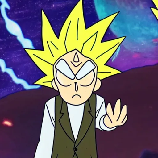 Image similar to rick sanchez of rick & morty going super saiyan