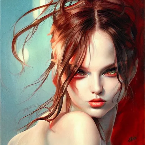 Image similar to a beautiful painting representative of the art style of artgerm + wlop + gerald brom