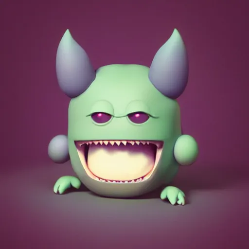 Prompt: 3 d render of funny cute little monster by artgerm and beeple, soft lighting, solid background,