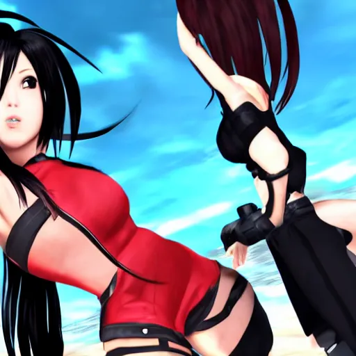 Image similar to tifa fight with a genshin impact charater.