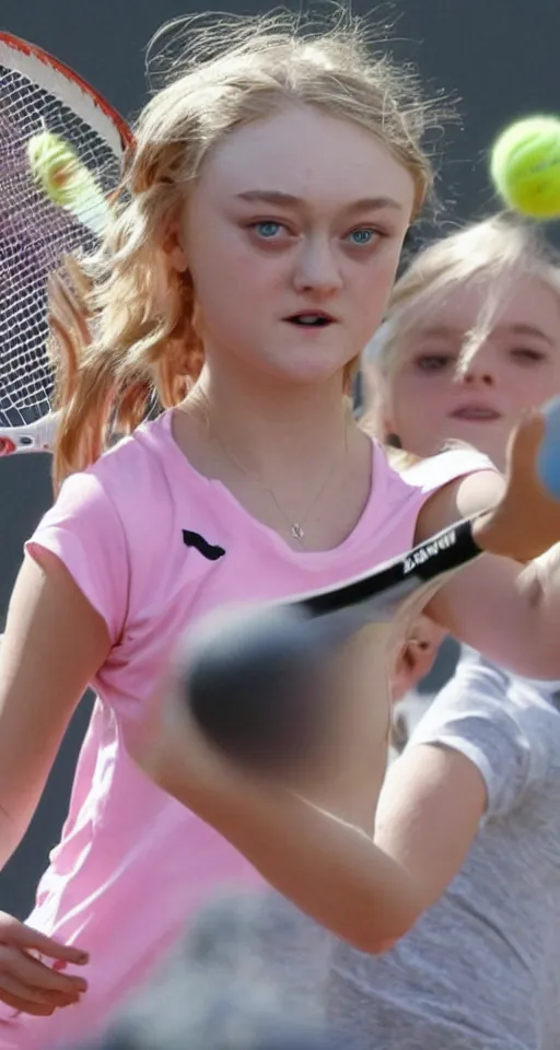 Image similar to children Dakota Fanning playing tennis badly drawn by a child