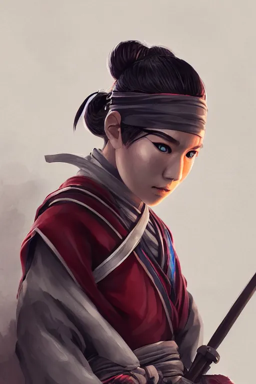 Image similar to native japanese young woman dressed like shinobi ninja, focused stare, partially masked, highly detailed, photobash, photorealistic render, trending on artstation, character design, cinematic lighting