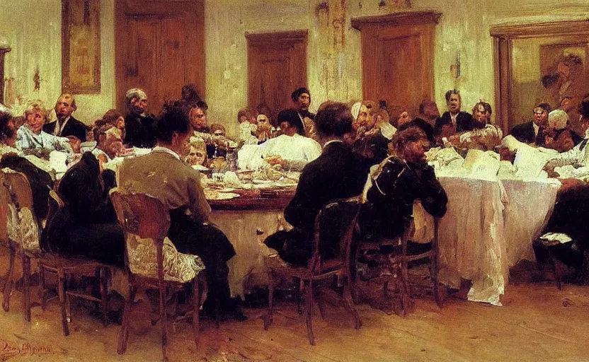 Image similar to high quality high detail painting by ilya repin, business meeting, hd