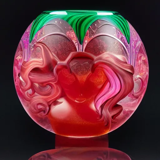 Prompt: A beautiful detailed vase designed by HR Geiger, translucent, onyx ruby and malachite, my little pony, evil