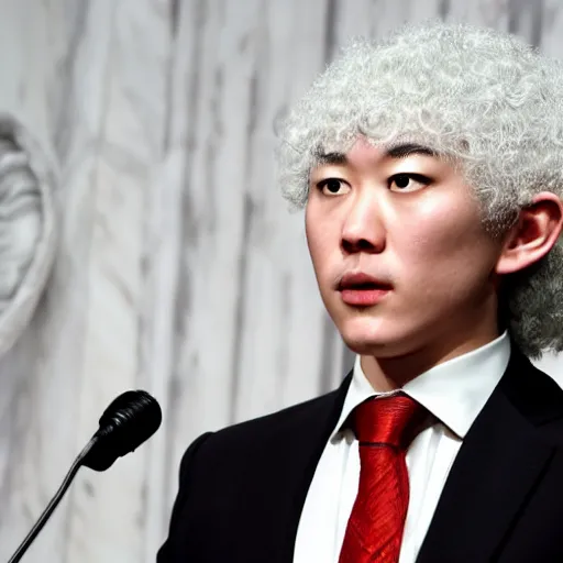 Image similar to griffith from berserk by kentaro miura at hist white house inaugural press conference, photo by getty images