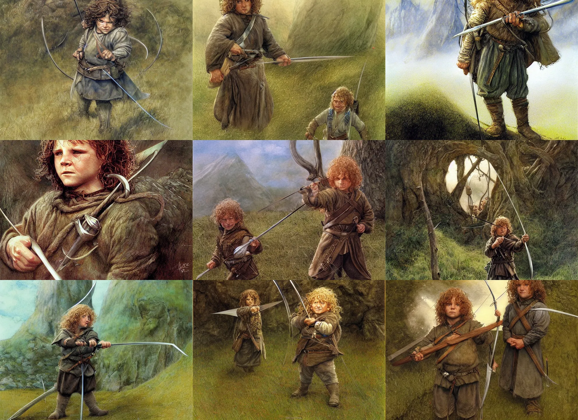 Prompt: hobbits archer by alan lee, digital painting, artstation