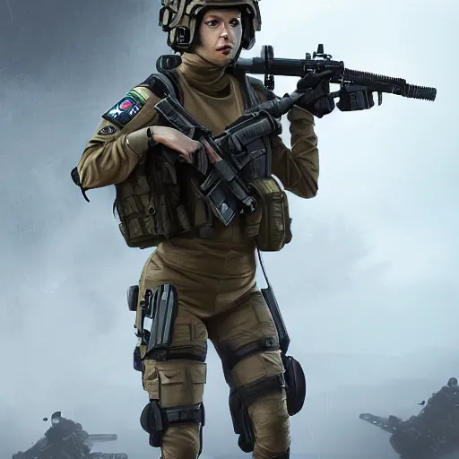 Prompt: futuristic female special forces operator, tactical assault, by irina french, mandy jurgens, dark, 4 k