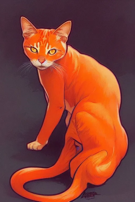 Prompt: a orange cat eating spiders, art by artgerm and greg rutkowski and alphonse mucha