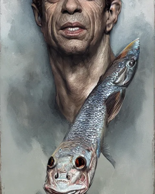 Image similar to don knotts, half man half fish, lovechild don knotts and fish, don knotts and fish hybrid, fantasy character portrait, ultra realistic, concept art, intricate details, highly detailed by greg rutkowski, gaston bussiere, craig mullins, simon bisley