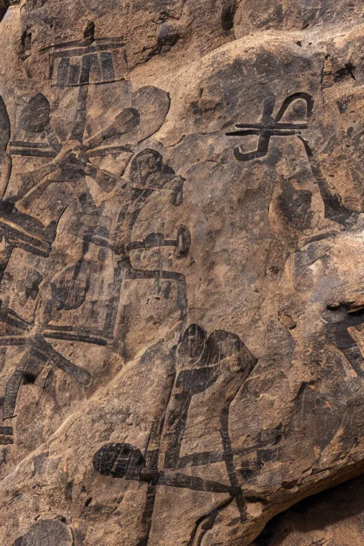 Image similar to 4 k photography of petroglyphs representing crosses, sauwastica, wifi symbol on a cave