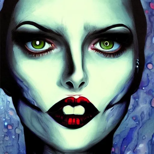 Prompt: woman portrait made out of paint, beautiful, cyborg, tim burton comic book art