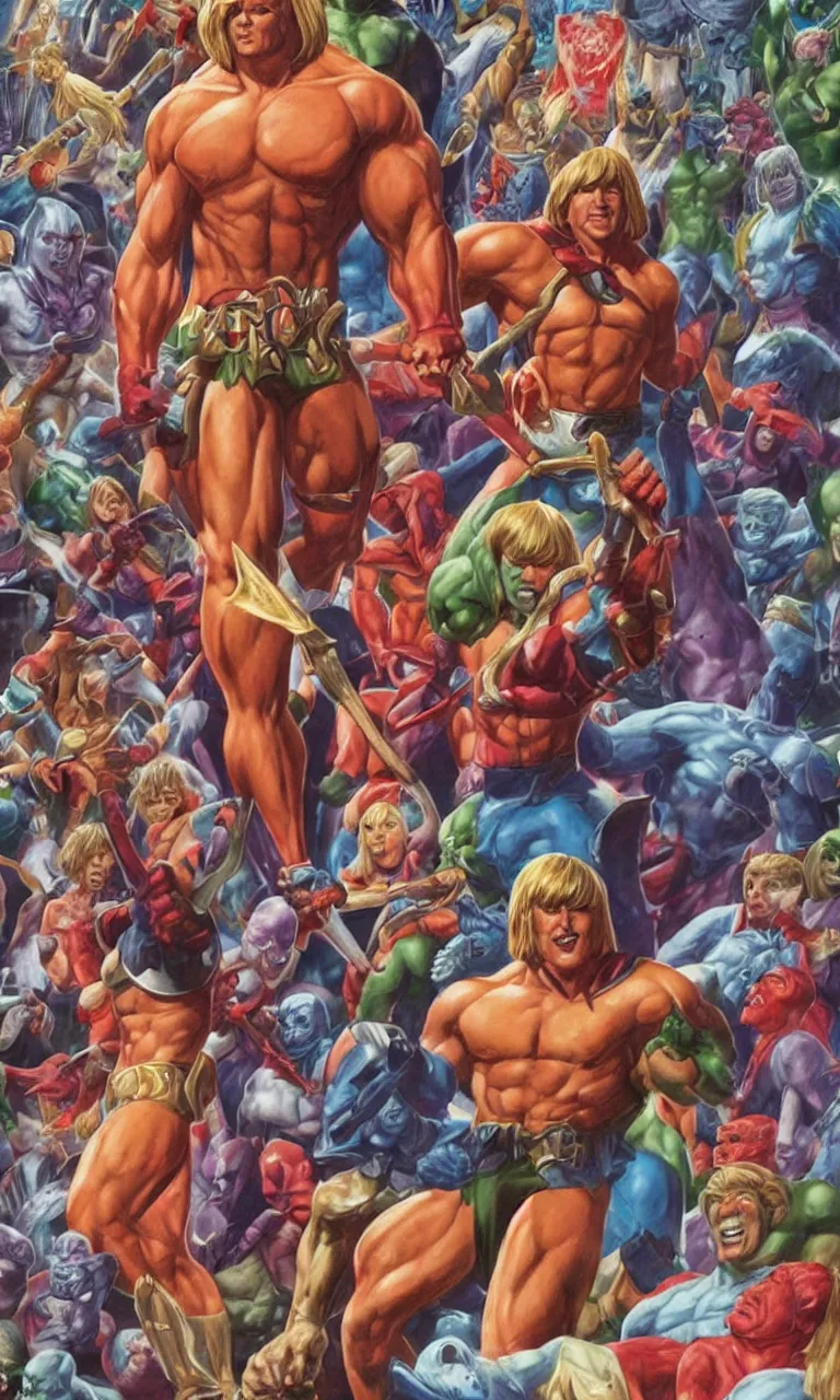 Prompt: he - man full body character design by alex ross