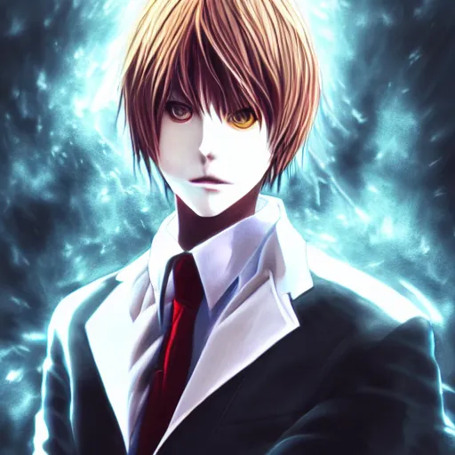 Prompt: yagami light ( kira ) from death note, art by wlop, 8 k, full hd, huper realistic